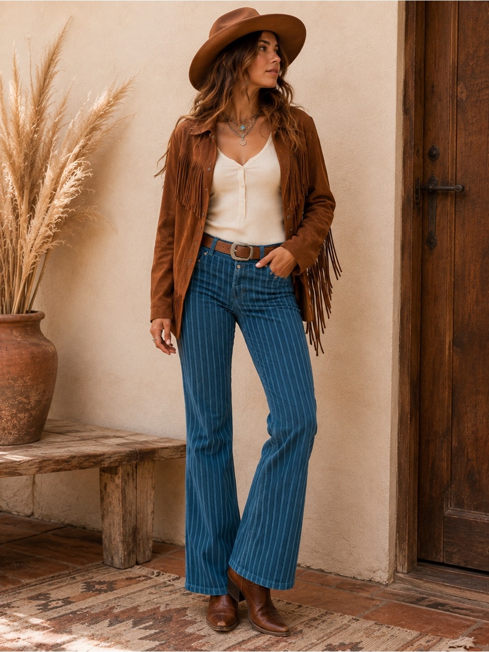 Y2K Vintage Corduroy Flare Pants Low Rise Western Boho 70s Blue Green Size L